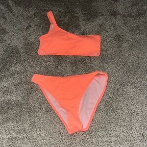 One-Shoulder Coral Bikini Set